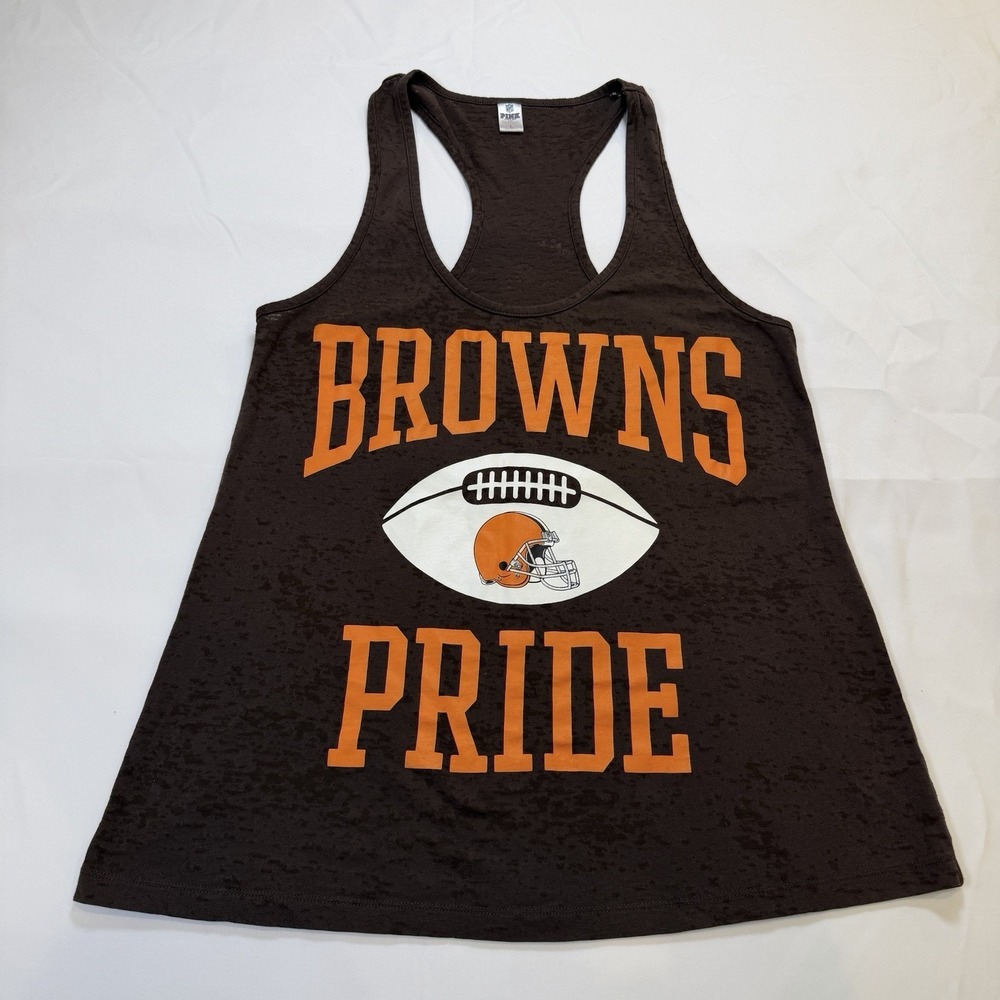 Victoria's Secret PINK NFL Cleveland Browns Tank Top T-Shirt L Razor Back Orange